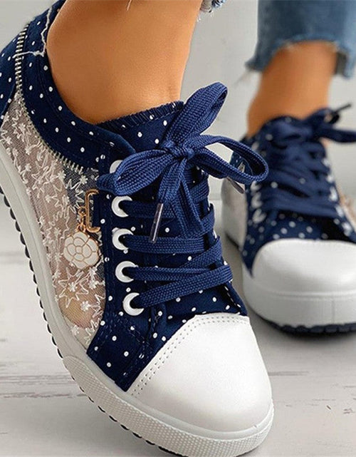 Load image into Gallery viewer, Floral Embroidered Polka Dot Print Sneakers — Women’s Casual Canvas Shoes
