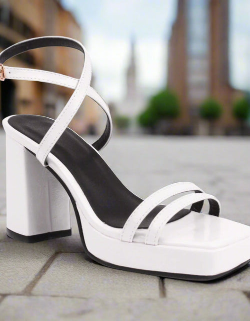 Load image into Gallery viewer, Square-Toe Buckle Strap High Heels – Elegant Thin-Strap Summer Block Heels
