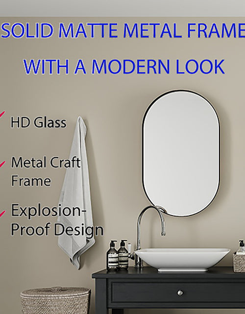 Load image into Gallery viewer, 20x34 inch oval embedded medicine cabinet, metal frame bathroom cabinet with mirror and adjustable shelf matte black

