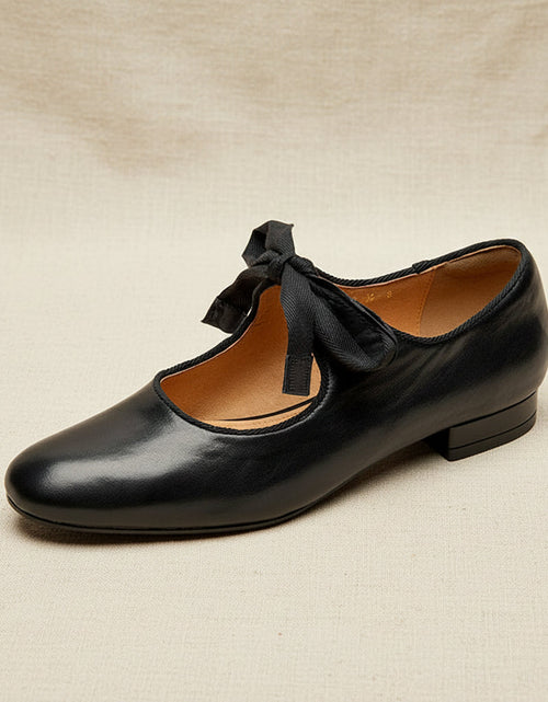 Load image into Gallery viewer, Women's French Vintage Genuine Leather Round Toe Chunky Heel Shoes
