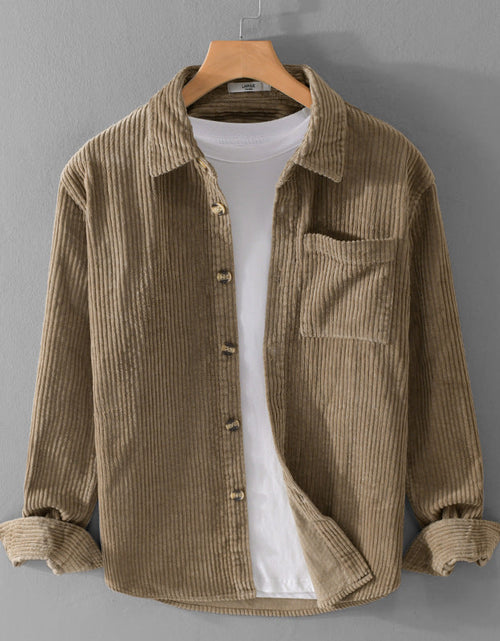 Load image into Gallery viewer, Autumn and winter men's corduroy long sleeved shirt, simple, casual, trendy, retro, handsome men's shirt
