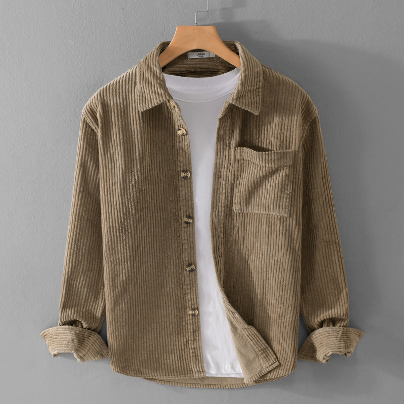 Autumn and winter men's corduroy long sleeved shirt, simple, casual, trendy, retro, handsome men's shirt