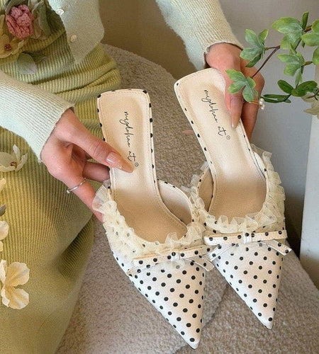 Women's French Bow Suede Pointed-Toe Stiletto Mules