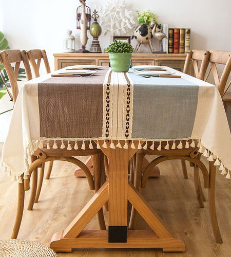 90*90 cm Plaid Decorative Linen Tablecloth With Tassel Waterproof Oilproof Thick Rectangular Wedding Dining Table Cover Tea Table Cloth