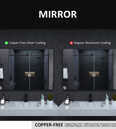 24x36 inch aluminum frame round rectangular bathroom wall mirror, matte black rust proof, tempered glass mirror