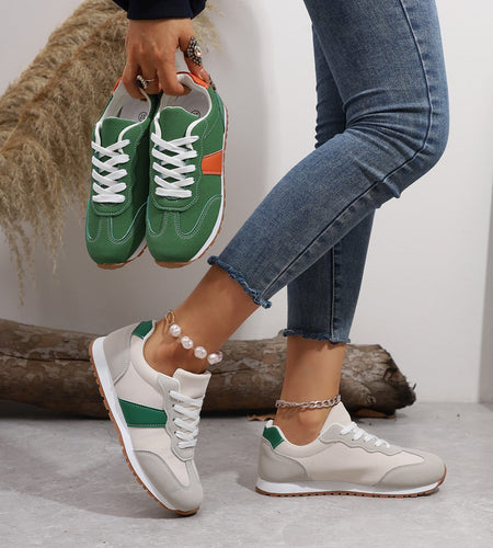 Women’s Round Toe Lace-Up Sneakers – Casual Thick Sole Height-Enhancing Shoes