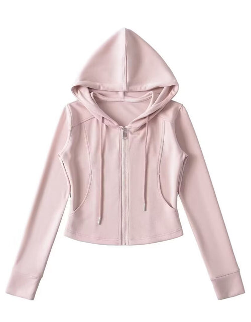 Load image into Gallery viewer, Drawstring hooded zipper long sleeved slim fit hoodie

