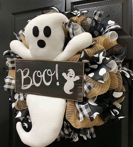 Halloween Ghost Wreath Cute Boo Ghost Wreath Day Door And Window Scene Decoration Props