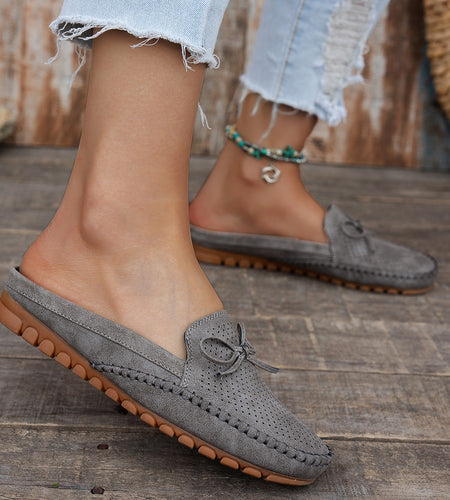 Women's Retro Slip-On Round-Toe Flat Loafers – PU Leather Stitched Everyday Shoes