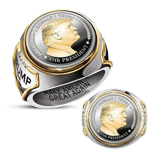Load image into Gallery viewer, Personalized American President Trump Ring Two-color European and American Hip-Hop Trump Jewelry Men
