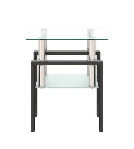 1-Piece Modern Tempered Glass Tea Table Coffee Table End Table, Square Table for Living Room, Transparent/Black