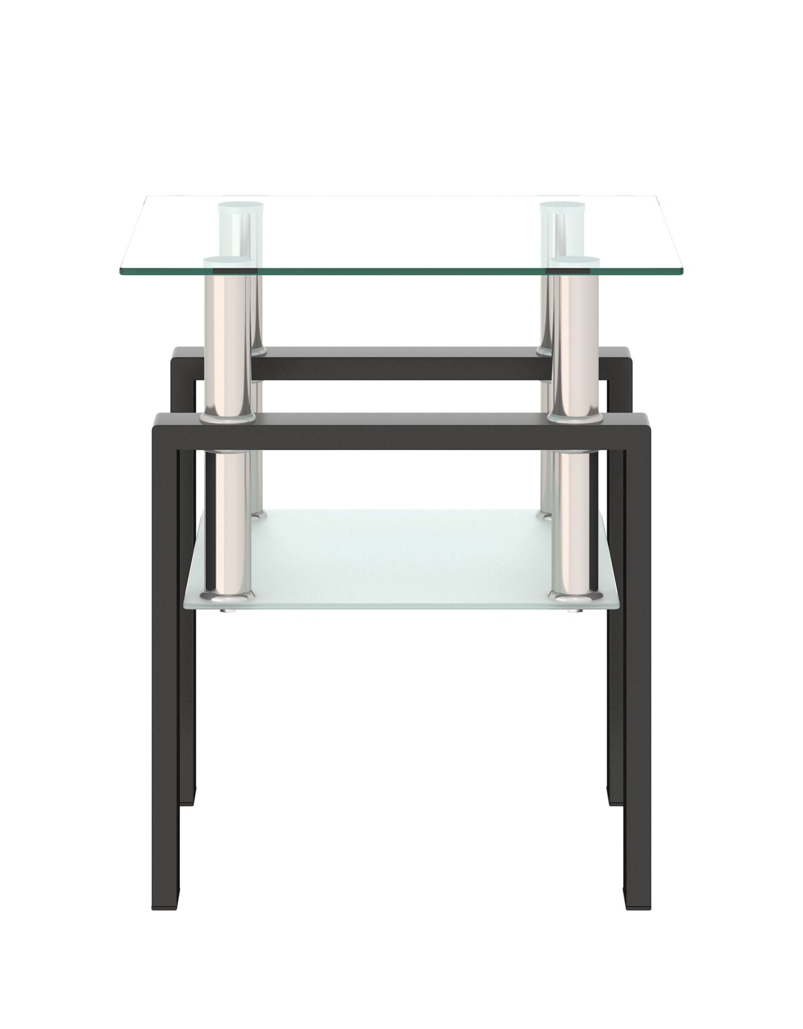 1-Piece Modern Tempered Glass Tea Table Coffee Table End Table, Square Table for Living Room, Transparent/Black