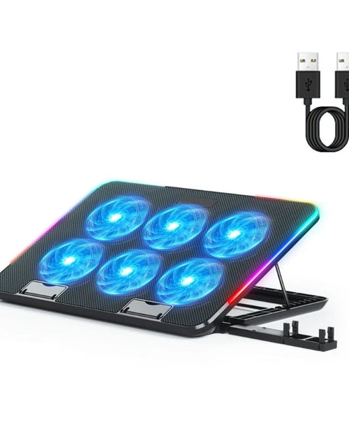 Load image into Gallery viewer, New Laptop Cooler Laptop Cooling Pad Notebook Gaming Cooler Stand with 6 LED Fan 2 USB Ports Phone Holder for 15.6in Laptop

