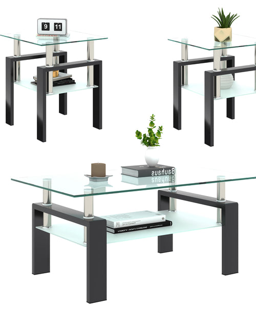Load image into Gallery viewer, Set of 2, Modern Tempered Glass Tea Table Coffee Table End Table, Square Table for Living Room, Transparent/Black
