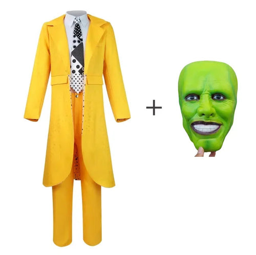 Load image into Gallery viewer, The Mask Cosplay Costume Halloween Carrey Cosplay Uniform Anime Costumes Yellow Trench Hat Carnival Party Jim Clown Mask for Men
