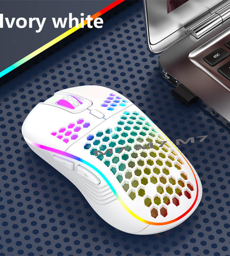 2.4G Wireless Cave Mouse Lightweight Gaming Mouse with Luminous 7 Color Breathing Light Computer Accessories