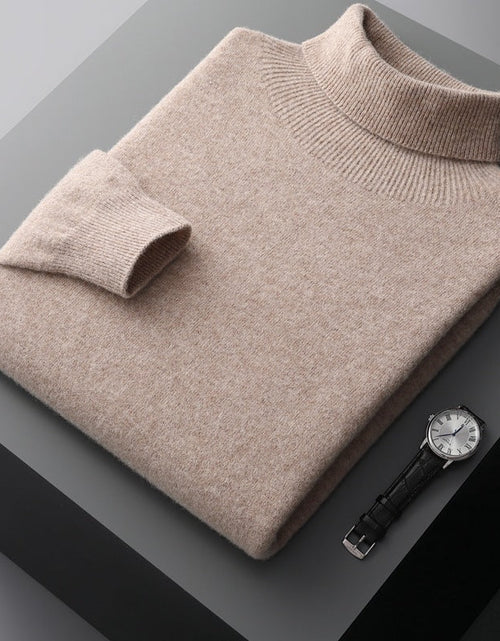 Load image into Gallery viewer, Men's high collar pullover sweater for autumn and winter, loose knit base sweater for men
