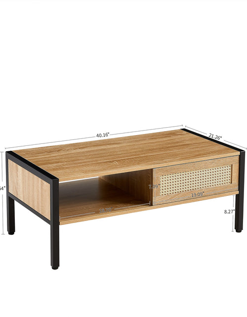 Load image into Gallery viewer, 40.16" Rattan Coffee table, sliding door for storage, metal legs, Modern table for living room , natural
