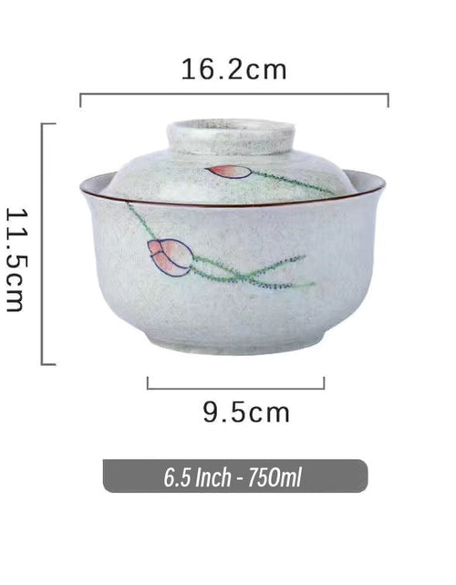 Load image into Gallery viewer, 6.5 inch instant noodles bowl with cover bento box student underglaze color ceramic suit Lamian Noodles bowl canteen tableware
