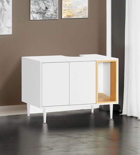 Bathroom sink cabinet, with cat trash can shell, hidden garbage pet bathroom, with partition, wooden cabinet furniture, white