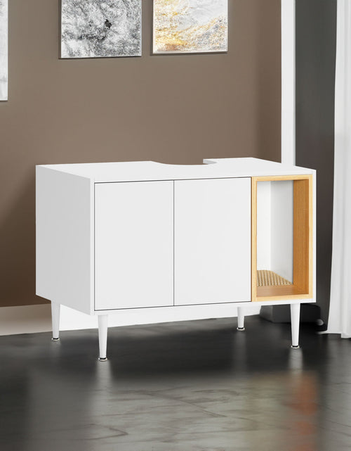 Load image into Gallery viewer, Bathroom sink cabinet, with cat trash can shell, hidden garbage pet bathroom, with partition, wooden cabinet furniture, white
