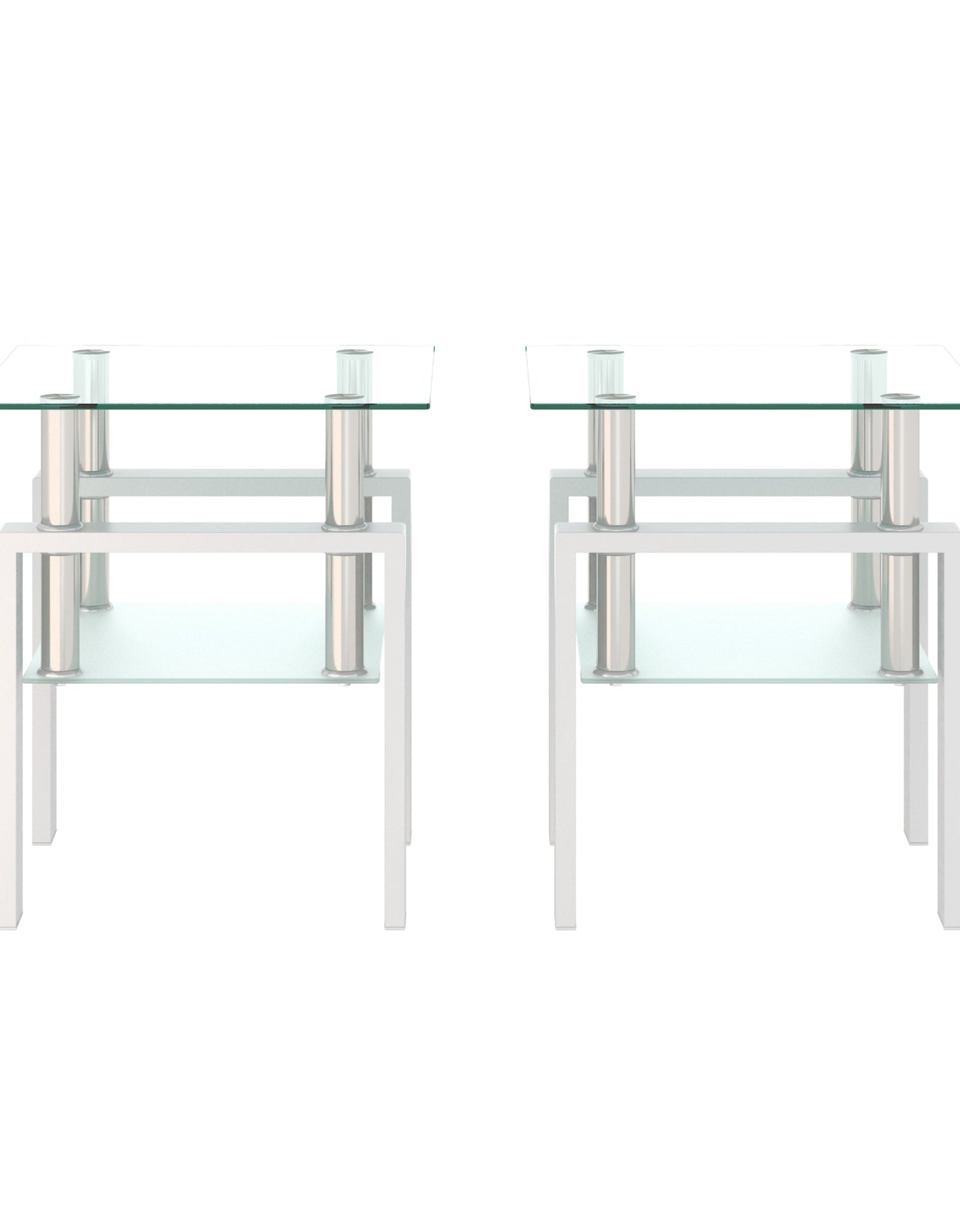 Set of 2, Modern Tempered Glass Tea Table Coffee Table End Table, Square Table for Living Room, Transparent/White