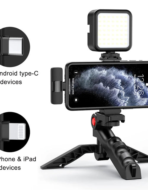 Load image into Gallery viewer, MAMEN Wireless Vlogging Kit Phone Tripod with Lavalier Microphone LED Light for iPhone Android Smartphone Live Streaming Toolkit
