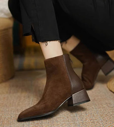 Women’s Suede Mid-Heel Martin Boots – Chic Casual Ankle Boots