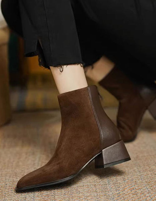 Load image into Gallery viewer, Women’s Suede Mid-Heel Martin Boots – Chic Casual Ankle Boots
