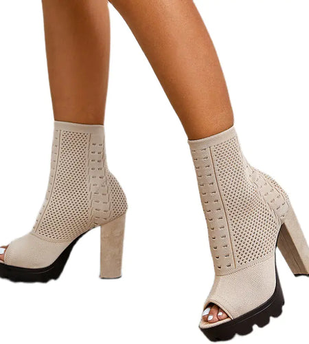 Chunky High Heel Round Toe Fish Mouth Shoes for Women