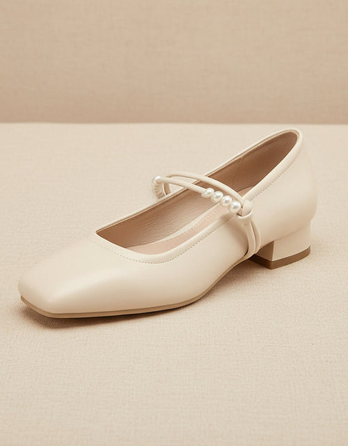 Load image into Gallery viewer, Women's Chinese-Style Satin Square-Toe Slip-On Flats – Beaded Buckle Low-Heel Shoes
