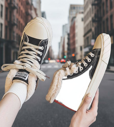 Women’s Warm Winter Canvas Shoes – Velvet High-Top Flat Sneakers