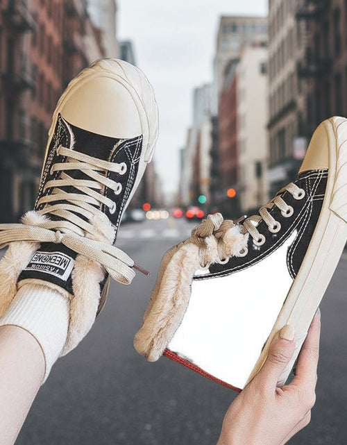 Load image into Gallery viewer, Women’s Warm Winter Canvas Shoes – Velvet High-Top Flat Sneakers
