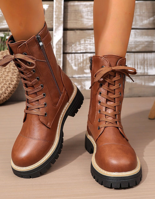 Load image into Gallery viewer, Women’s Solid Color Low Heel Mid Boots — Stylish Everyday Mid Boots

