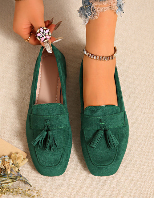Load image into Gallery viewer, Women's Square Toe Tassel Slip-On Loafers | Suede Flat Casual Shoes
