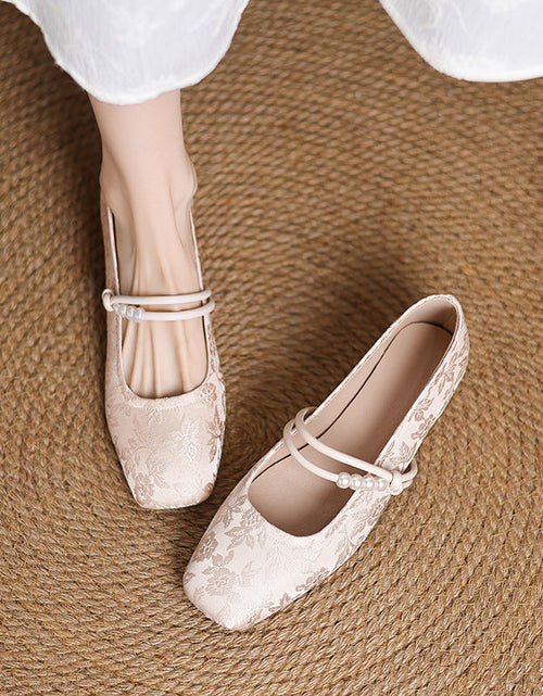 Load image into Gallery viewer, Women's Chinese-Style Satin Square-Toe Slip-On Flats – Beaded Buckle Low-Heel Shoes
