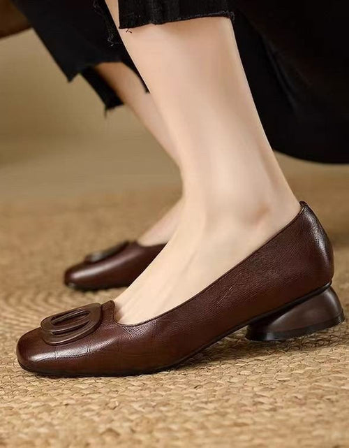 Load image into Gallery viewer, Women's French Vintage Round Toe Slip-On Flats – Low Chunky Heel Mary Jane Style
