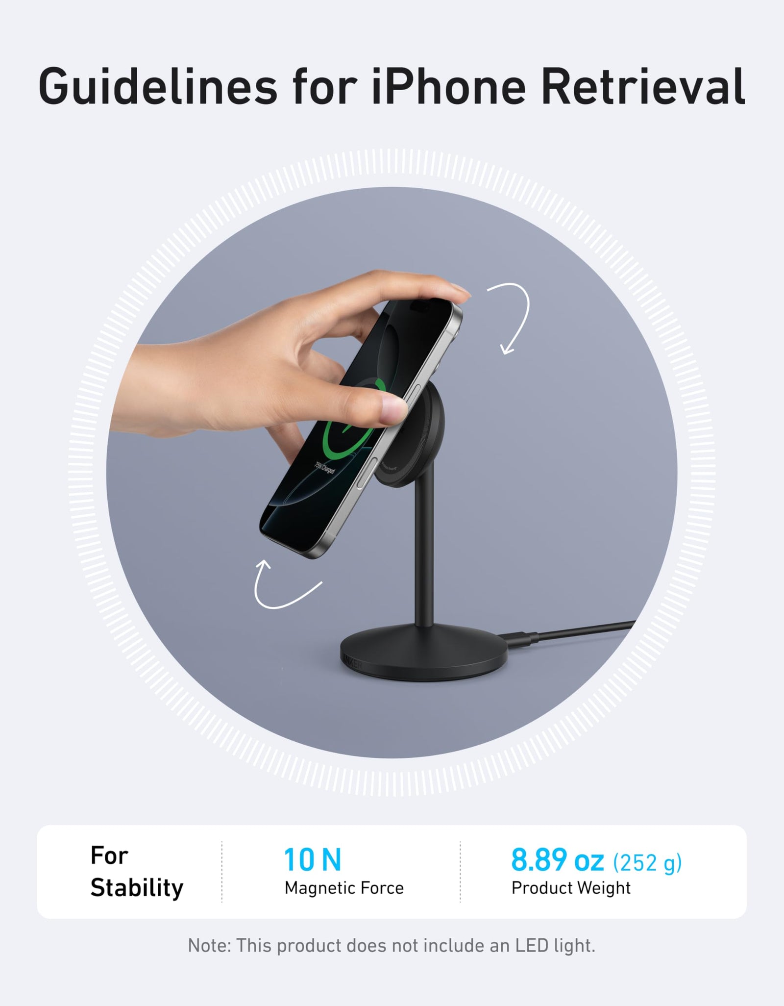 Anker MagGo Wireless Charger (Stand) with Adapter and Cable BOA
