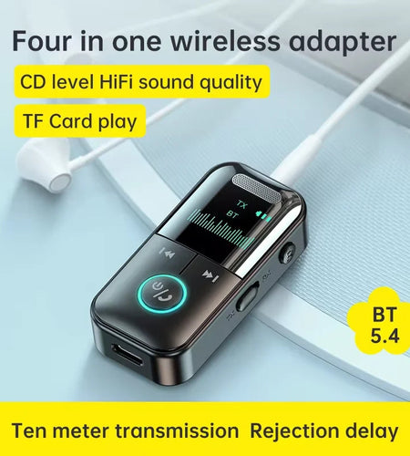 Bluetooth 5.4 Receiver Transmitter 3.5mm AUX Audio Receiver Support TF Card Wireless Audio Adapter With Mic LED Digital Display