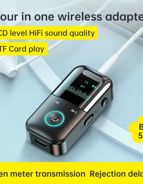 Load image into Gallery viewer, Bluetooth 5.4 Receiver Transmitter 3.5mm AUX Audio Receiver Support TF Card Wireless Audio Adapter With Mic LED Digital Display
