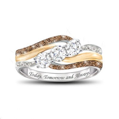 Load image into Gallery viewer, Europe and America Hot Sale Fashionable Personalized Letter Set Crystal Two-Tone Women's Wedding Ring
