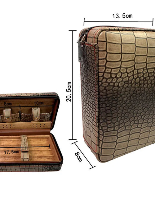 Load image into Gallery viewer, Carved version cigar box portable cedar wood cigar moisturizing box cowhide cigar box storage box Gaoxiba
