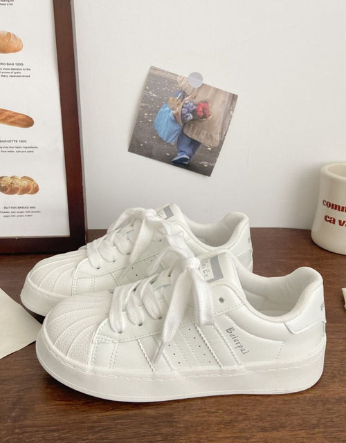 Load image into Gallery viewer, Women's Shell Toe Casual Sneakers – PU Leather Lace-Up Low-Top Trainers
