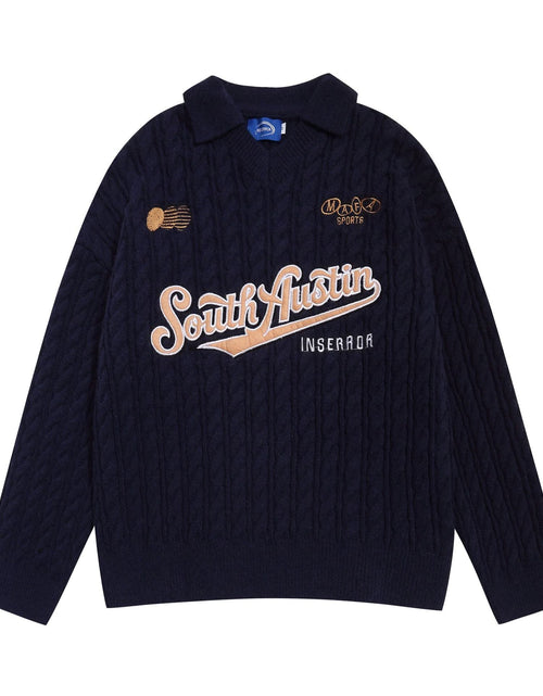 Load image into Gallery viewer, Letter embroidery V-neck casual sweater
