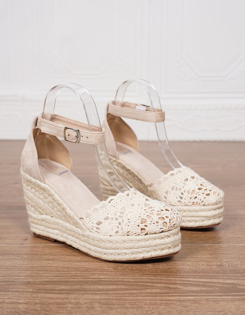 Load image into Gallery viewer, Platform Espadrille Sandals With Ankle Strap – Women's Chunky Heel Buckle Sandals
