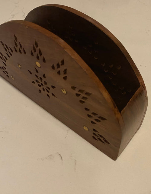 Load image into Gallery viewer, Vintage Wooden Paper Tissue Box Napkin &amp; Tissue Holder Box Brass Inlay
