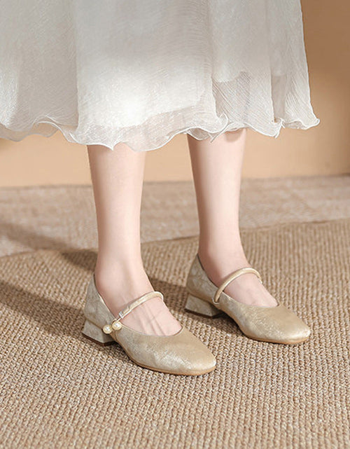 Load image into Gallery viewer, Women's Chinese-Style Square-Toe Mary Jane Flats – Microfiber Chunky-Heel Casual Shoes

