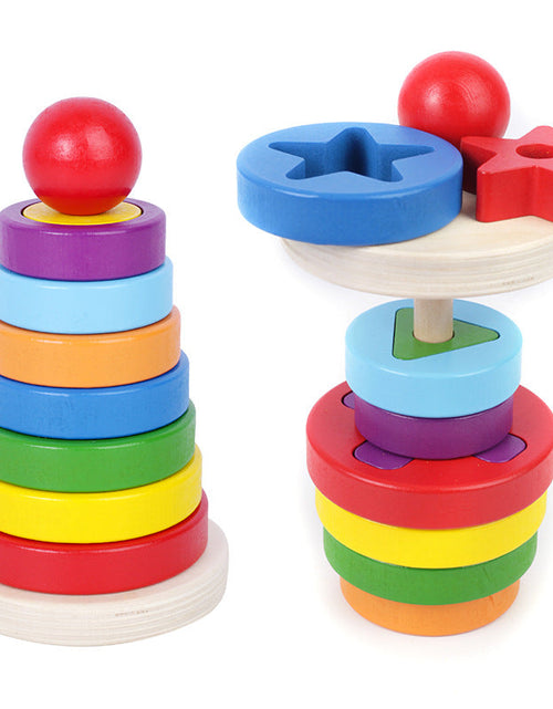 Load image into Gallery viewer, Wooden geometric circular stacking building blocks children's early education puzzle rainbow tower assembly Christmas toy gift
