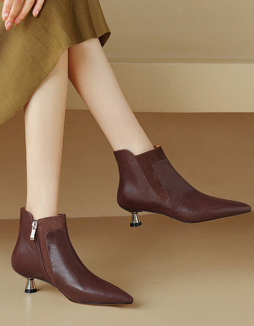 Load image into Gallery viewer, Women's Genuine Leather Kitten Heel Ankle Boots – Pointed Toe Side Zip
