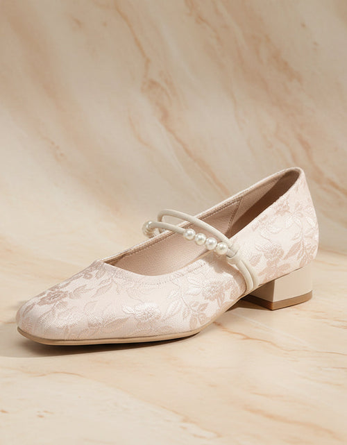Load image into Gallery viewer, Women's Chinese-Style Satin Square-Toe Slip-On Flats – Beaded Buckle Low-Heel Shoes
